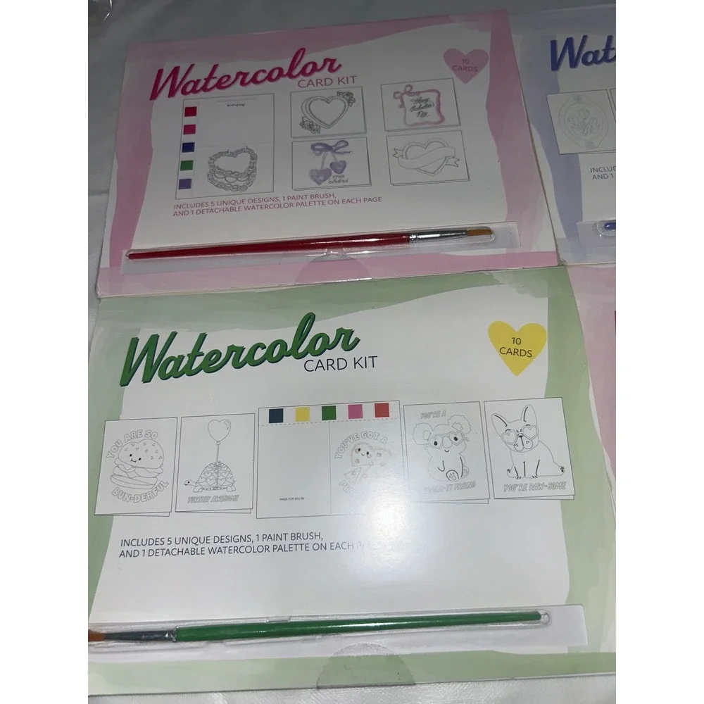Watercolor Card Kit Bundle 4 Sets DIY Greeting Cards with Paint Brush 10 Count‎